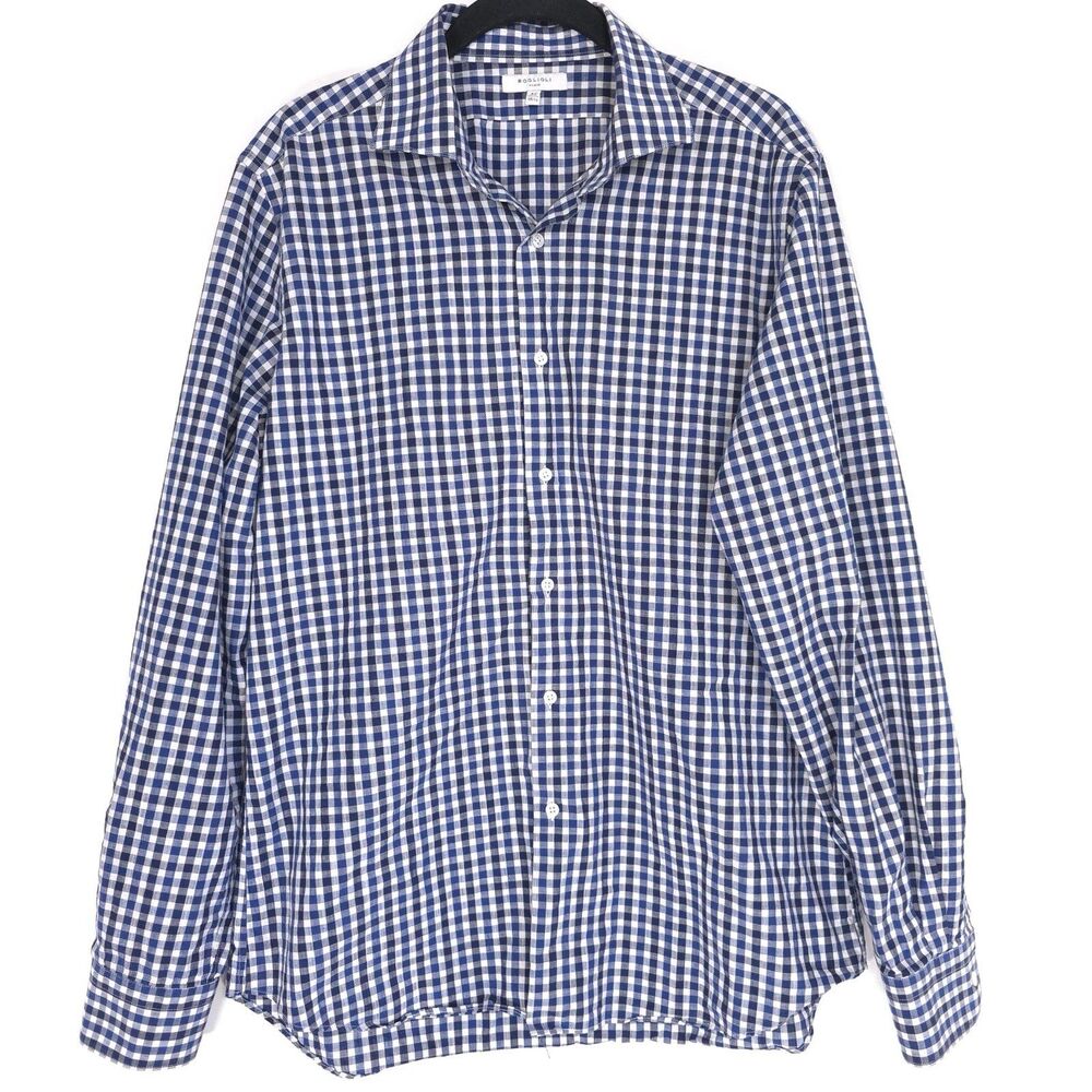 BOGLIOLI MILANO Men’s Shirt Size 42 - 16.5 Check Navy‎ White Black Plaid